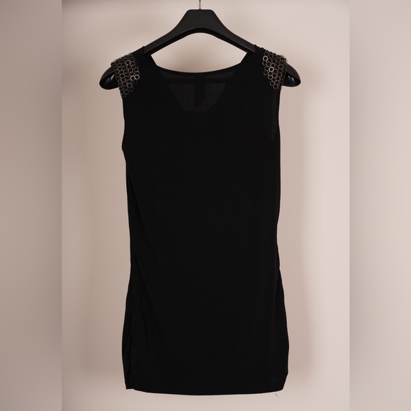 Black Tank Top with Chainmail Shoulder Accents - Picture 2 of 4